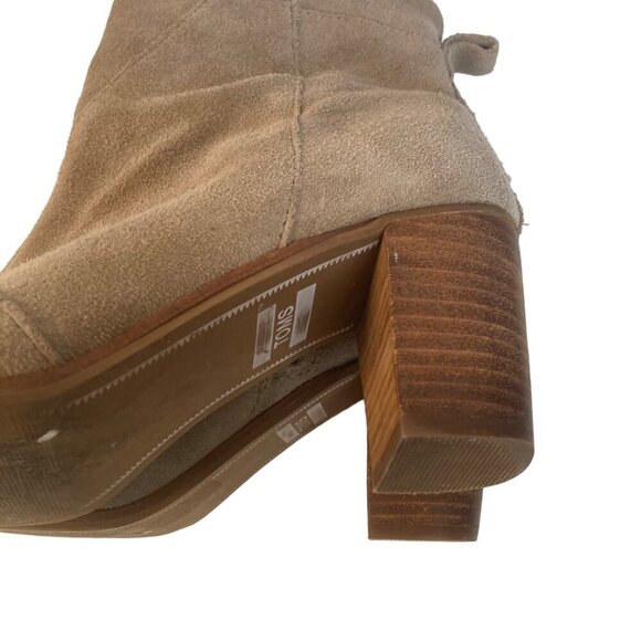 Toms Lunata Beige Suede Ankle Boots Womens 7.5 Stacked 3" Heel Side Zip - Picture 9 of 11